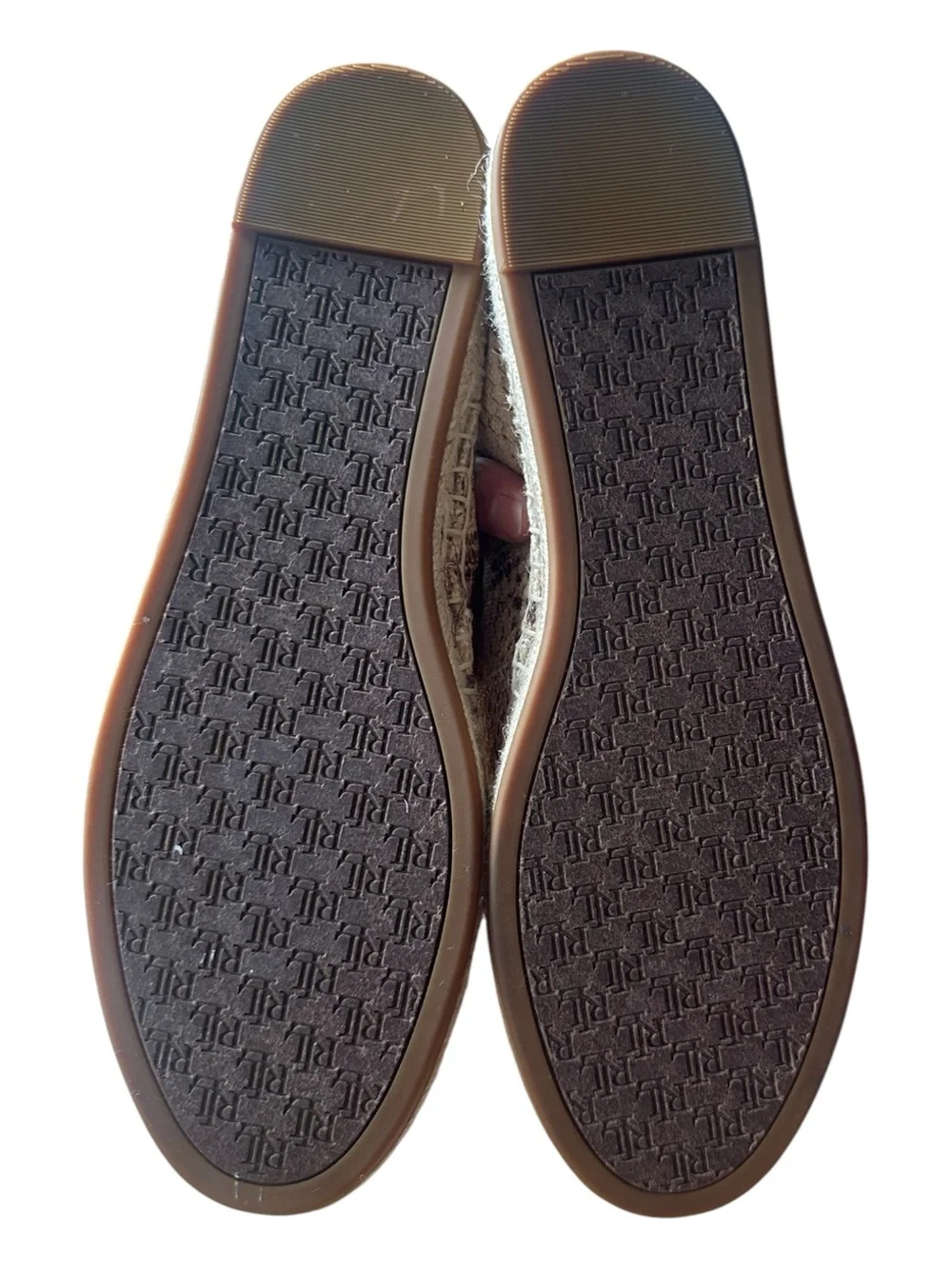 Lauren Ralph Lauren Espadrille Tan Snake-Print  Canvas Jute Sole Sz 9.5 Like New